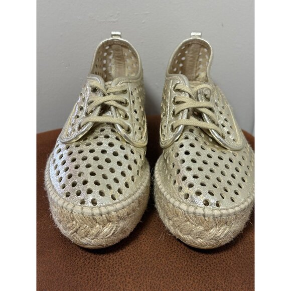 Loeffler Randall Gold Perforated Leather Platform Lace-Up Espadrille EU35 US 4.5 - Picture 2 of 9